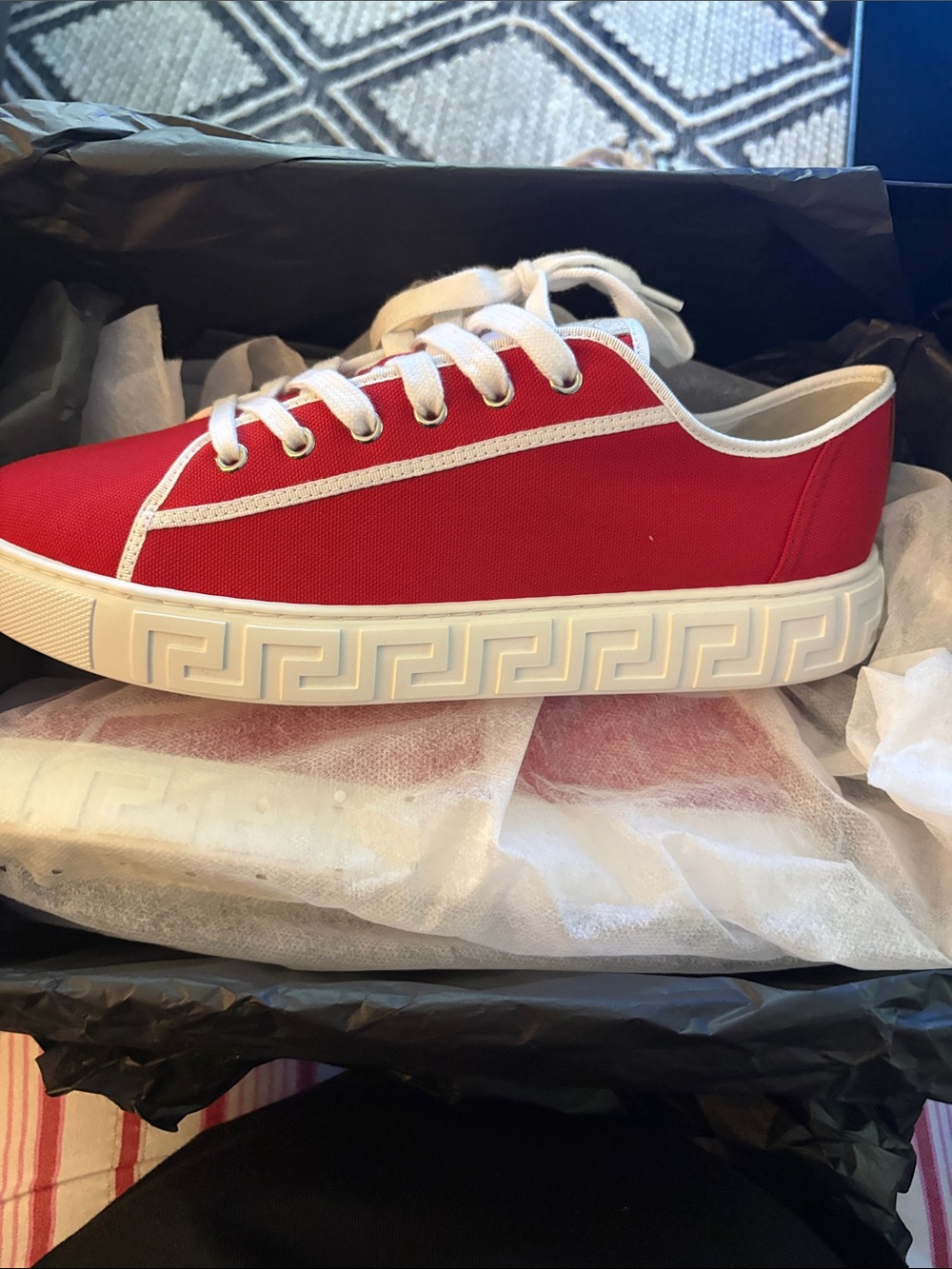 Versace Men’s Red and White Low-Top Sneakers